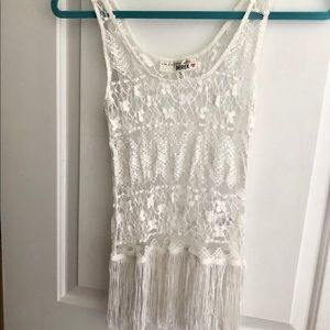 White Lace Fringe Top